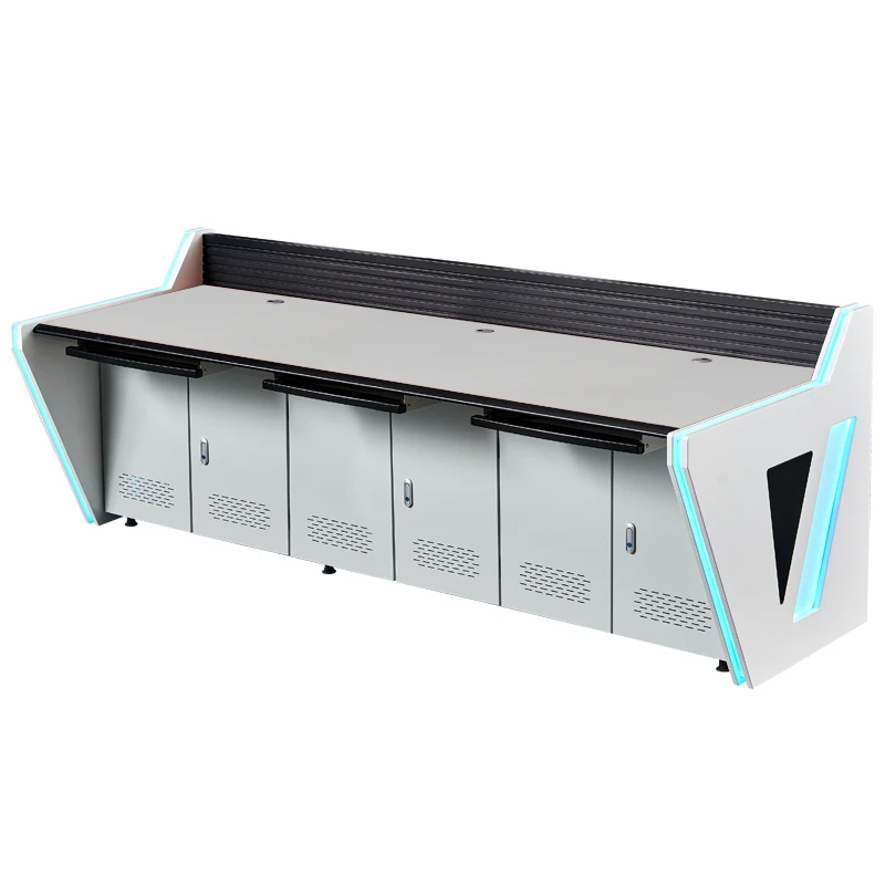 hot sale Monitoring Console Desk with Acrylic light strip for monitoring room  three person seat shining and elegant