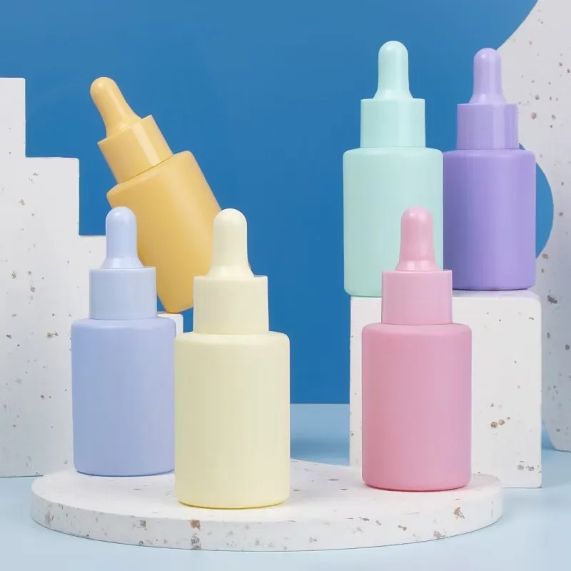 30ml 50ml Cosmetic Skin Care Essential Oil Essence Packaging Frosted Glass Flat Shoulder Matte Serum Dropper Bottle With Box