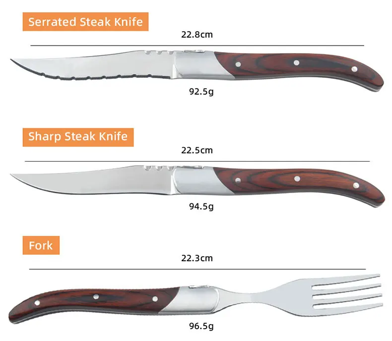 Luxury Laguiole Wooden Handle Stainless Steel Steak Knife Set And Fork 2 PCS Flatware Set