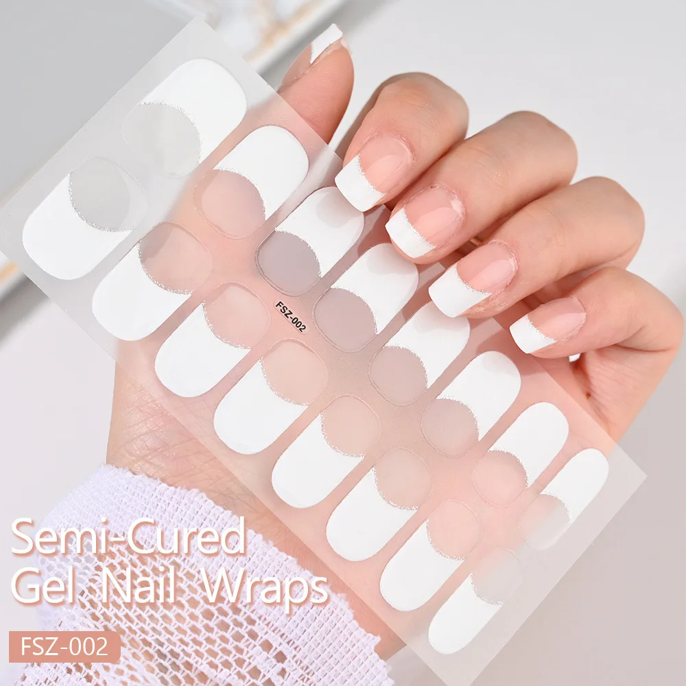 2024 New Design Semi-Cured Gel Nail Art Strips Colorful Nail Polish Stickers French Nail Wrap Style