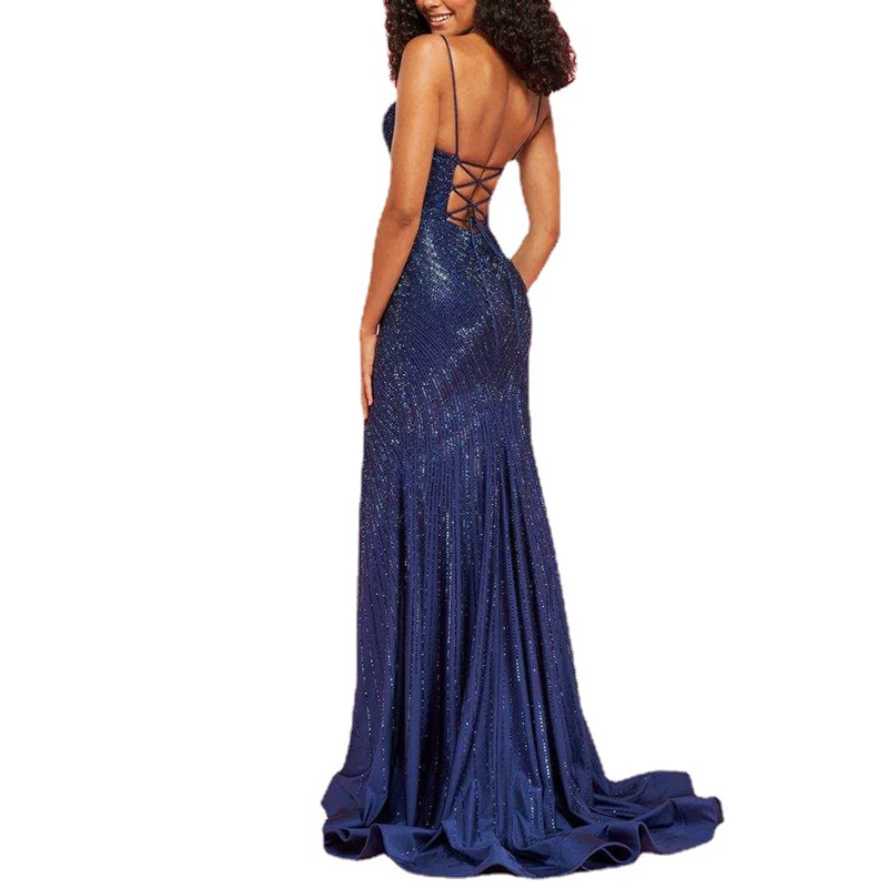 Custom mesh sequin cocktail dress Elegant long skirt sexy suspender long skirt