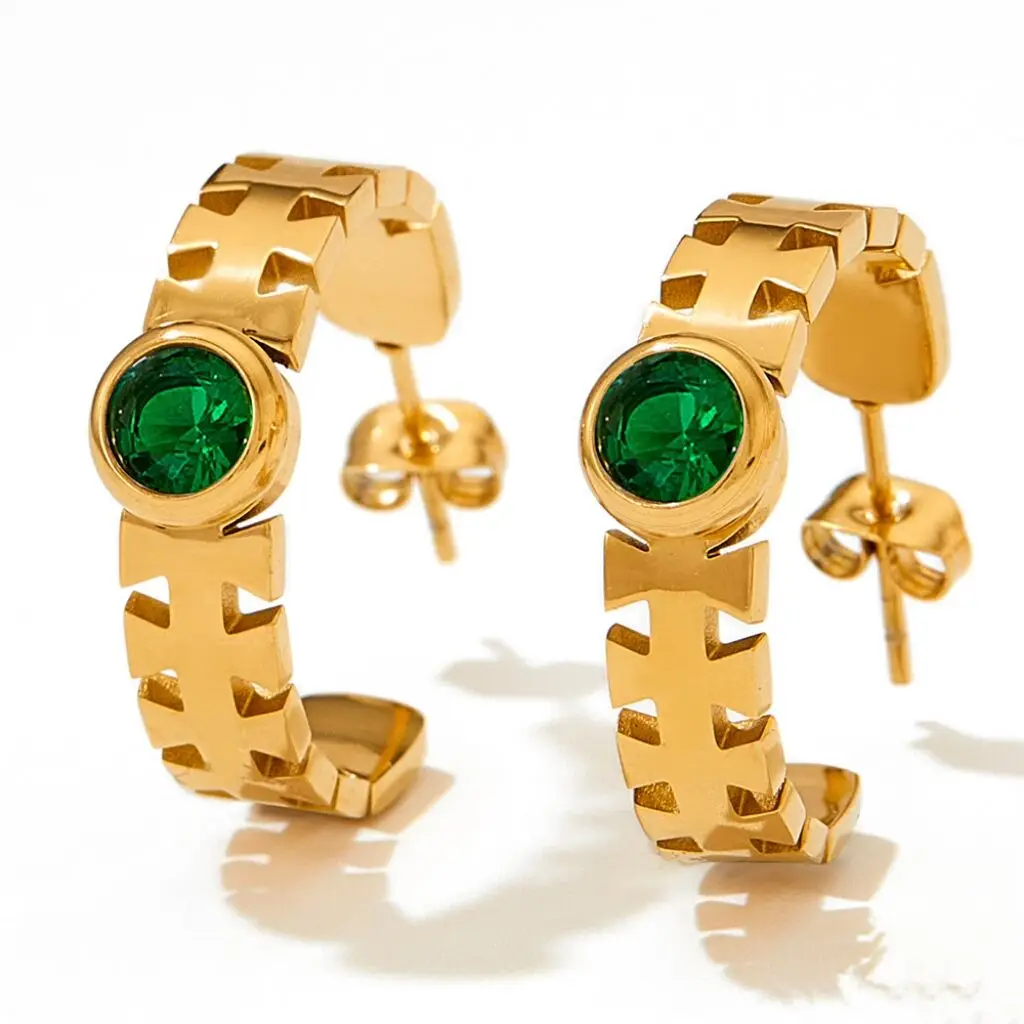 Hot Selling Stainless Steel Fish Bone Earrings Retro Court Style Color Natural Healing Stone Elegant Earrings For Women Girls