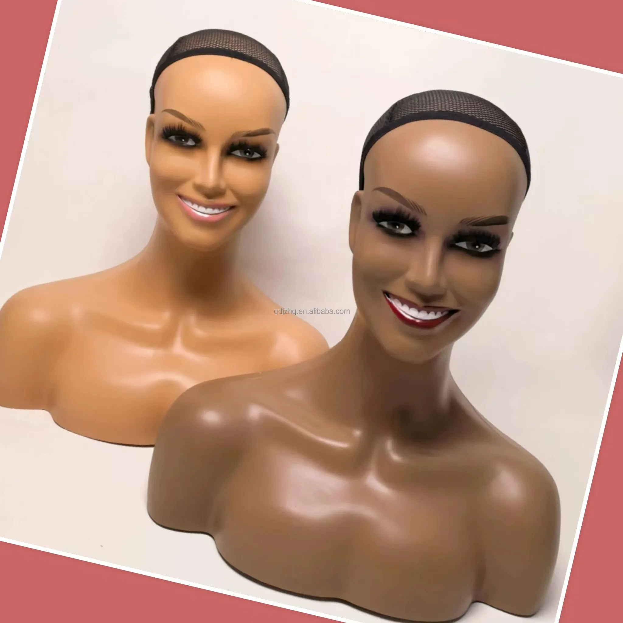 Wholesale smile face realistic mannequin head wig tripod stand mannequin head with shoulder