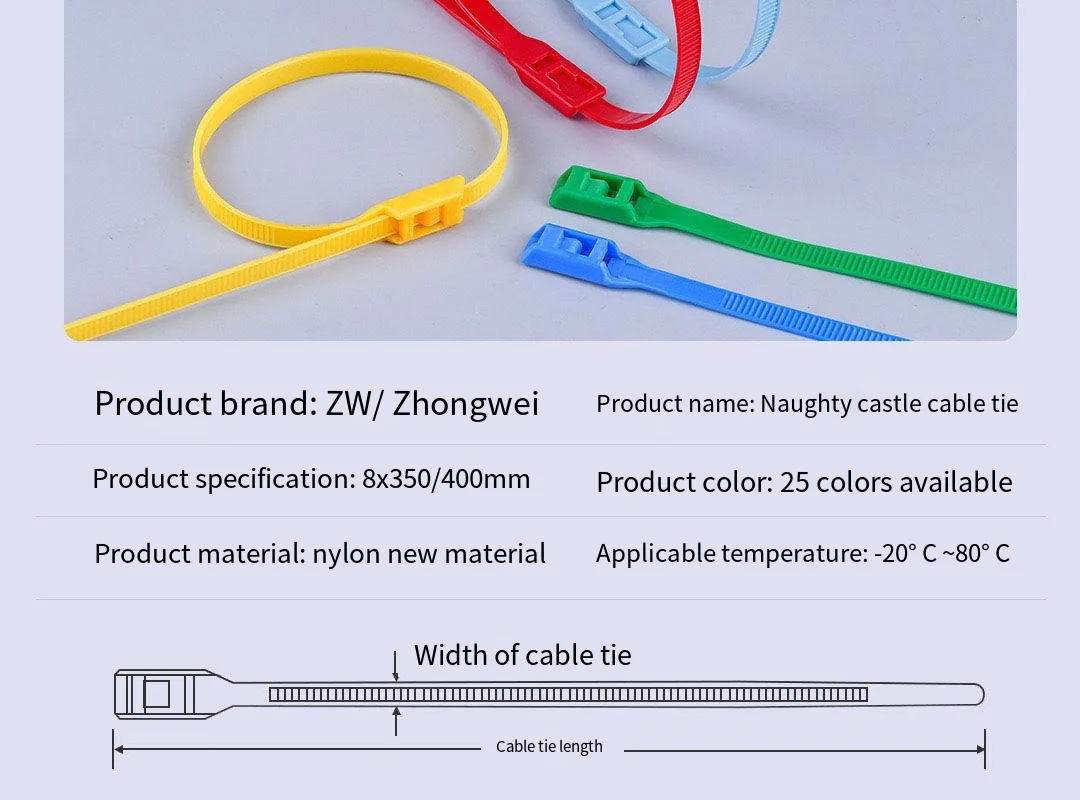 100 Pcs Strong Self-Locking Heavy Duty Plastic Zip Ties Never-Break Nylon Cable Tie Wraps Protective Tube Naughty Castle