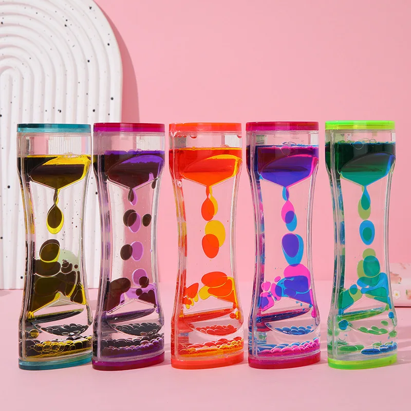 Desktop acrylic color drop liquid timer water floating liquid  hourglass sand timer sensory liquid motion toy timers