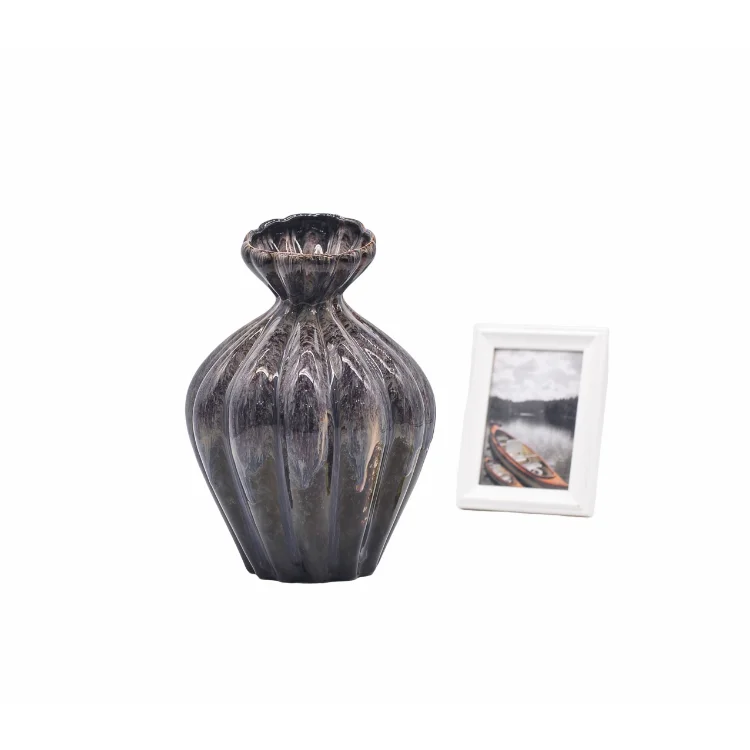 Large Clay Ceramic Matte Single Black Vase For Living Room church decoration vase
