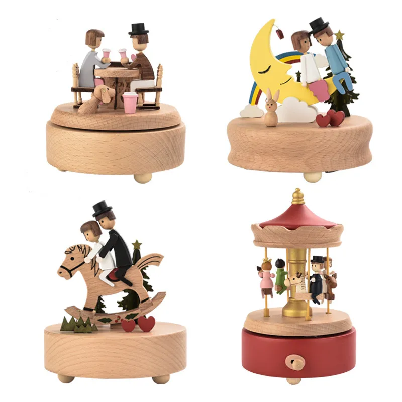 Wholesale Wooden Carousel Horse Music Box Merry Go Round  For Kids Girls Birthday Gift