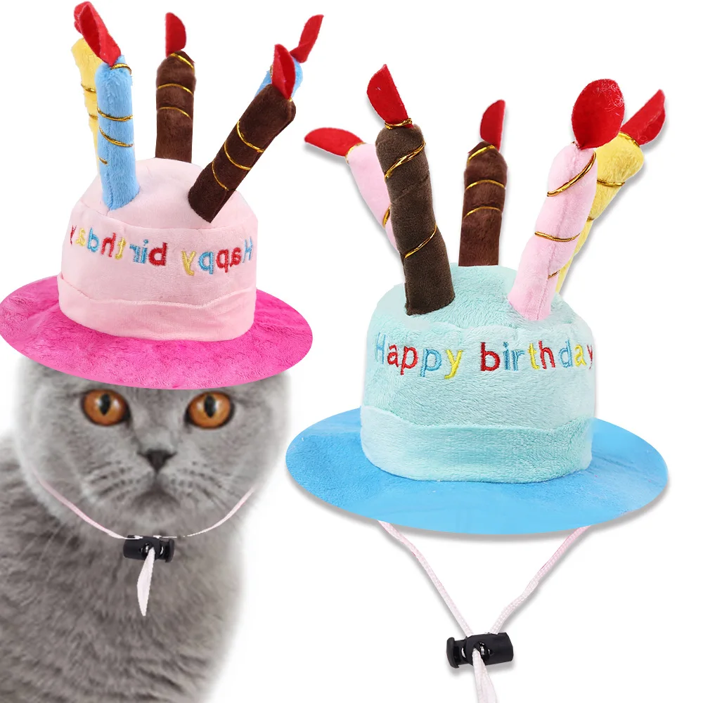 Wholesale cute pet birthday party dress up dog birthday cake hat with candles pet supplies