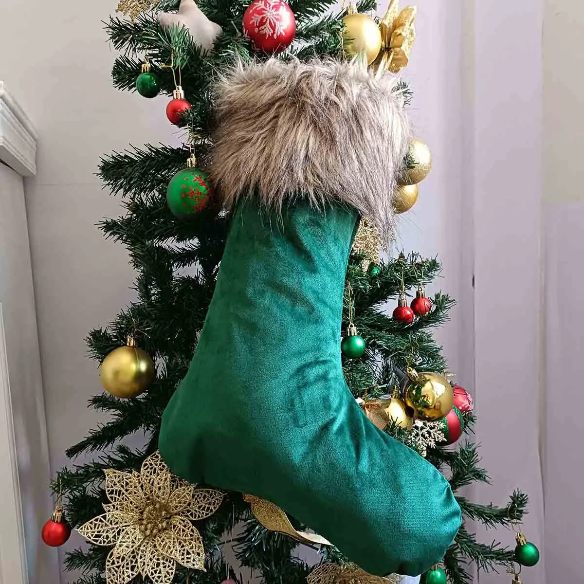 Personalized Faux Fur Trimmed Stocking, Christmas Stocking personalized, Christmas Stocking w name, Christmas home decor