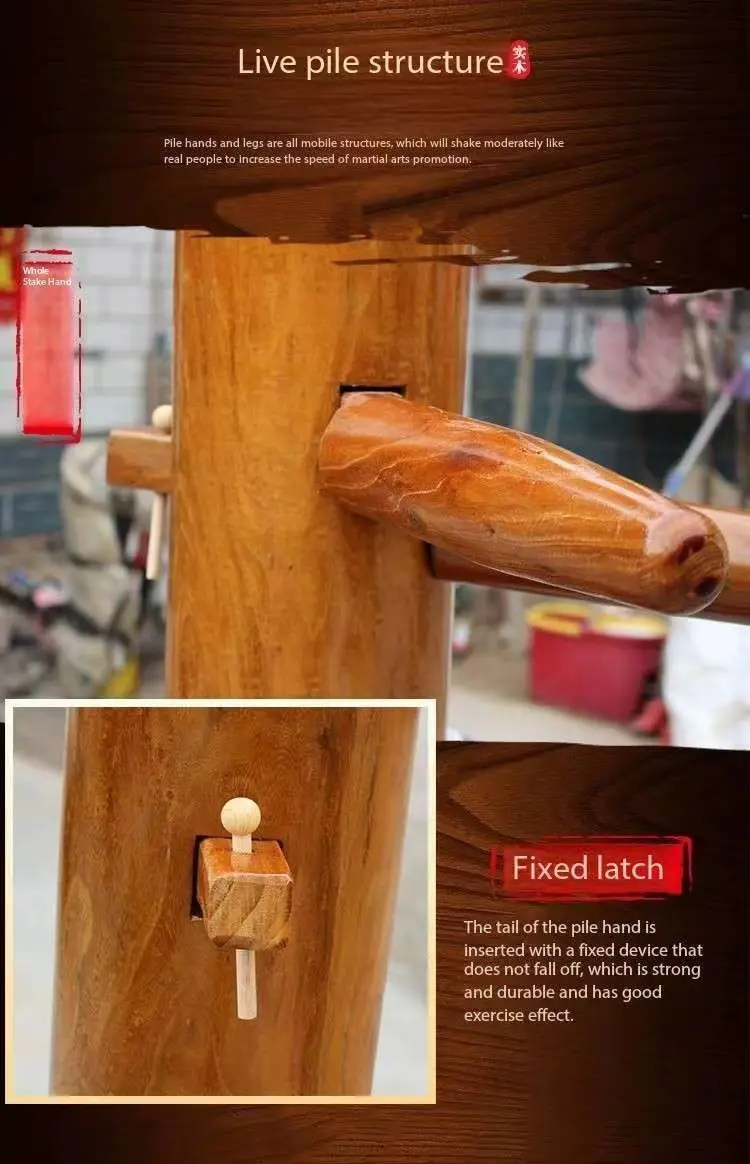 Bruce Lee IP Man Kung Fu Wing Chun Wooden Man Pile Chinese Martial Arts Gym Combat Training Fitness Suction Cup Style Floor Pile