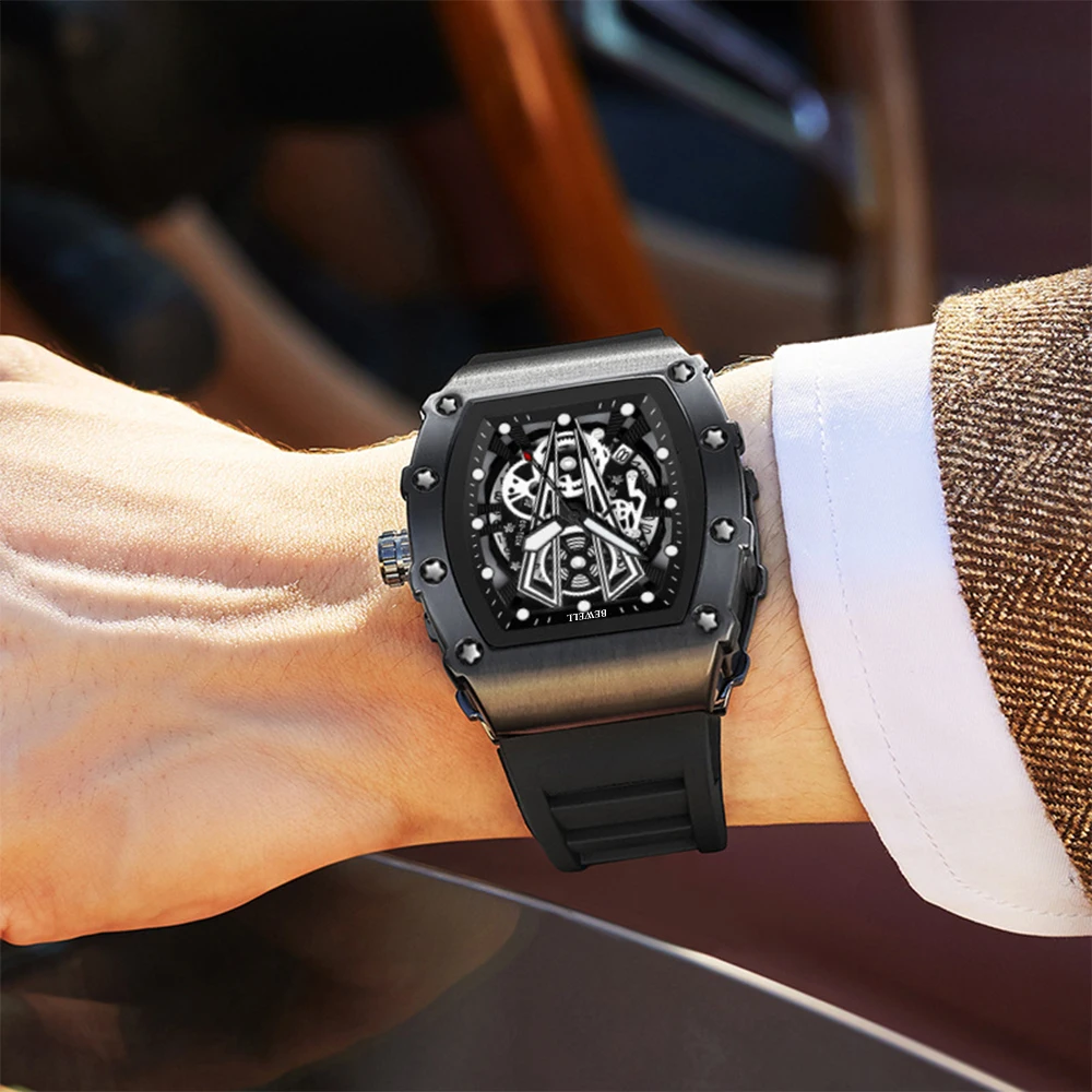 Brand Private Label Fashion OEM Square metal hollow design with luminous index Custom automatic Watches in black