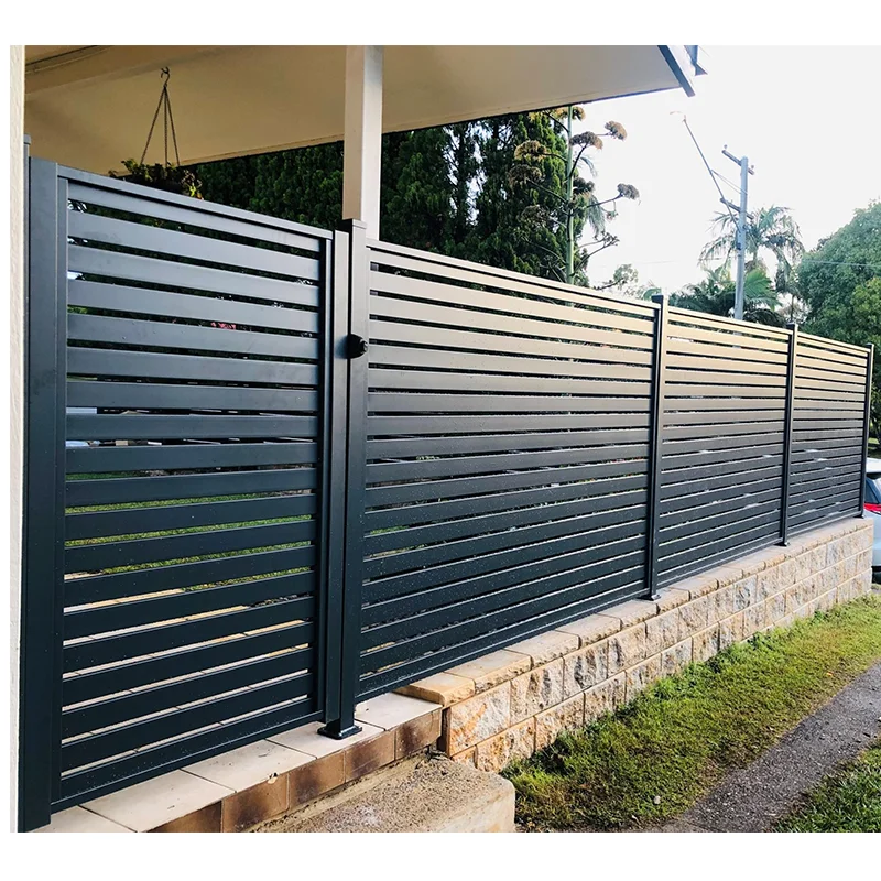 HYAP-S000 W2mxH1.5m Semi-privacy Aluminum Slat Fence Screen Outdoor Privacy Panels Black Fence Aluminum