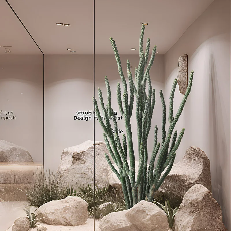 Green Plant Landscape Desert Artificial Plant Large-Sized Artificial Cactus with Iron Base for Decoration