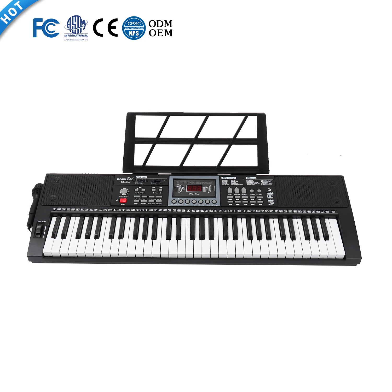 BADU best selling model BD-670D 61-keys student digital piano keyboard with Lights up high quality music keyboard for students