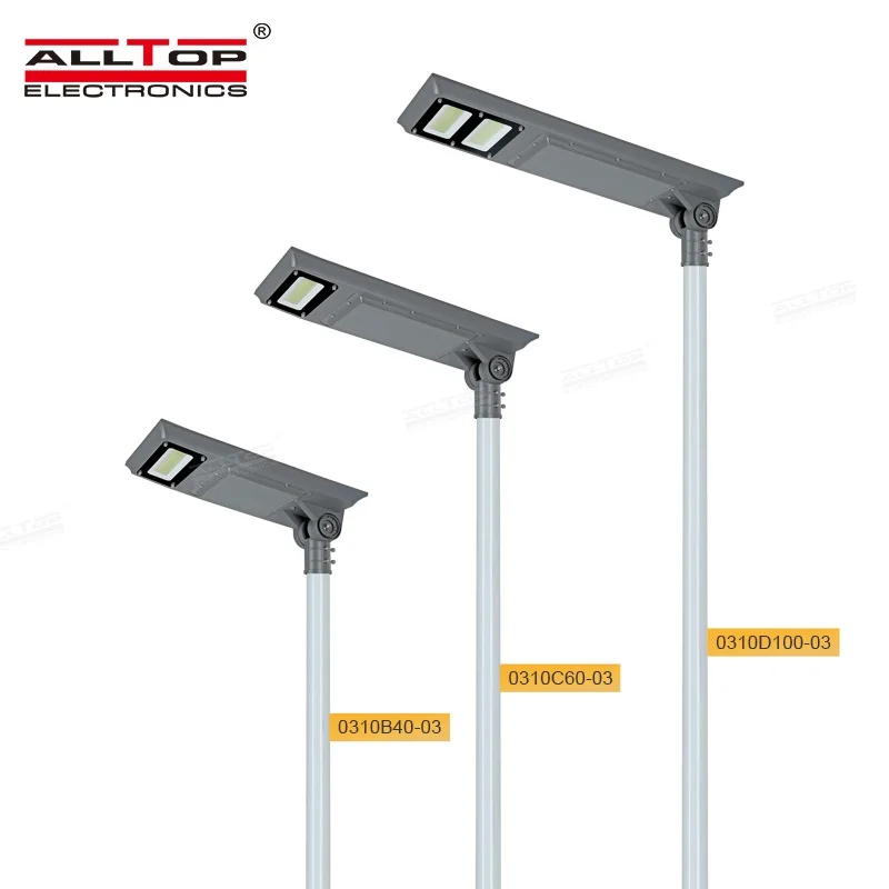 ALLTOP High lumen IP65 outdoor mounted integrated 40 60 100 watt all in one solar led streetlight