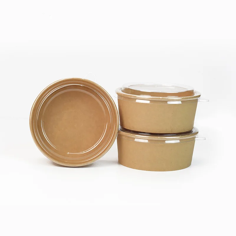100% Eco Friendly Disposable Brown Kraft Paper Salad Bowl With Lid