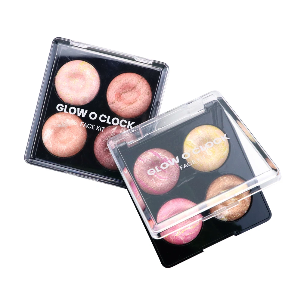 Hot-selling Dry and Soft Texture 4 Colors Blush Baked Powder Highlighter Palette Face Base Makeup Highlight Private Label