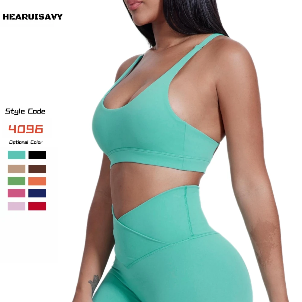 HEARUISAVY Cool Fabric Scoop Neck Workout Bras Cross Back Workout Gym Athletic Fitness Bras Yoga Crop Top