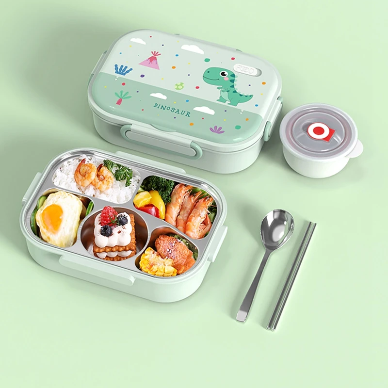 SS316 Lunch Box Food Grade  Container 1.6L 5 Compartment Insulated Stainless Steel  Leakproof Food  With Tableware For Kids