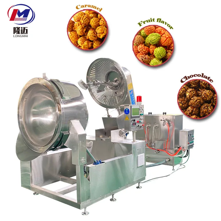China PLC fully automatic high production industrial commercial gas / electric sweet caramel popcorn maker making machine price