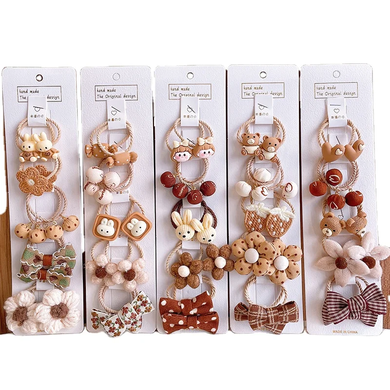 Korean Style Coffee Hair Ties Girls Super Cute Animal Children Hair Rubber Bands Soft Fabric Hair Bow Accessories