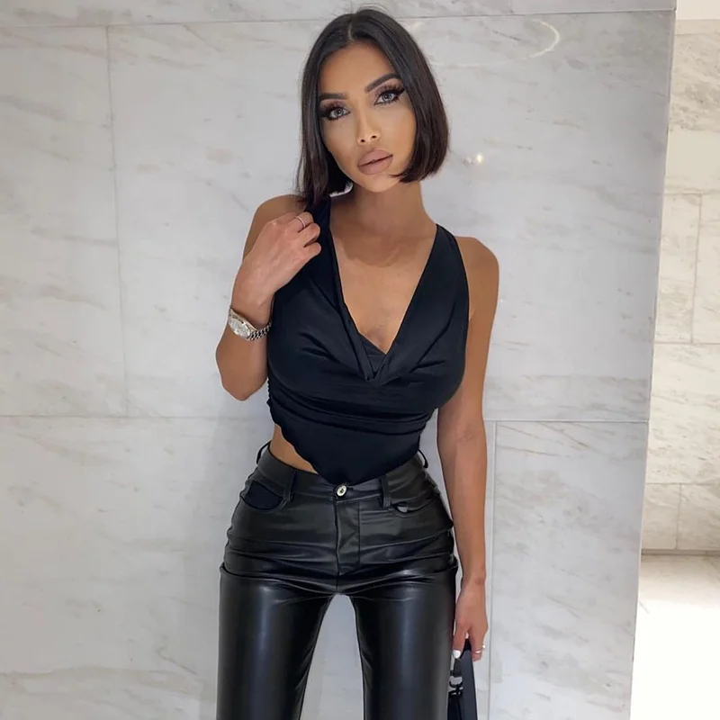 
GQ2349 2021 new arrivals woman tops fashionable solid color sleeveless pleated wood ear women top fashionable joker tops 