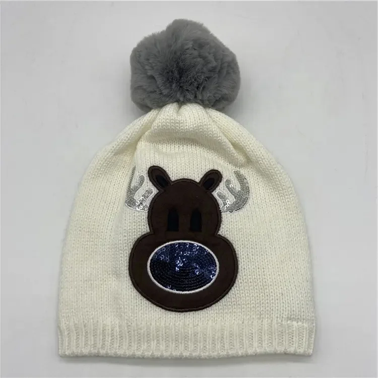 Hot Sale Cuff Beanie Girl Boy Gift Knitted Winter Hat With Pompom Ball Kids Size Promotion Gorro Invierno Thicken Fleece Inside