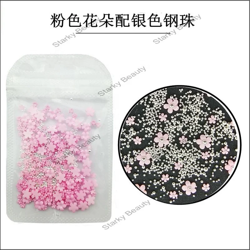 Hot selling nail art flower accessories 3D gold and silver beads mixed