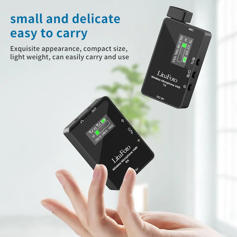 LituFoto Condenser Microphone Wireless Lavalier Monitor Microphone VM9 with Transmitter and Receiver