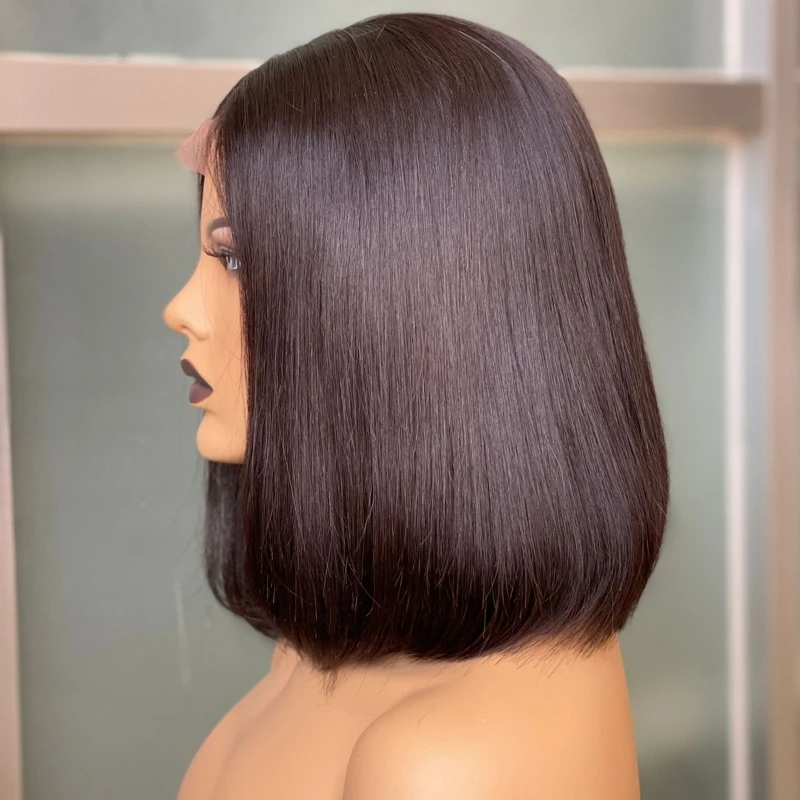 Virgin Human Hair 10in 250% Bob Wig Cuticle Aligned Raw Hair Vendor Middle Part 1.5x4 Closure Brazilian Hair