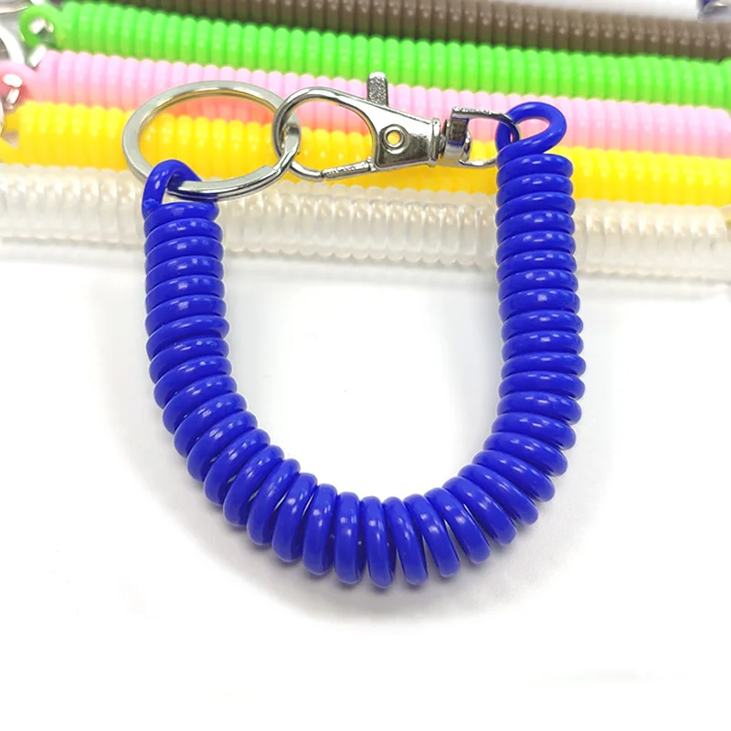 Wholesale EVA Plastic Anti-Lost Metal Carabiner Keyring Wrist Coil Key Cord Clasp Spiral Stretch Keychain Spring Rope Key Ring