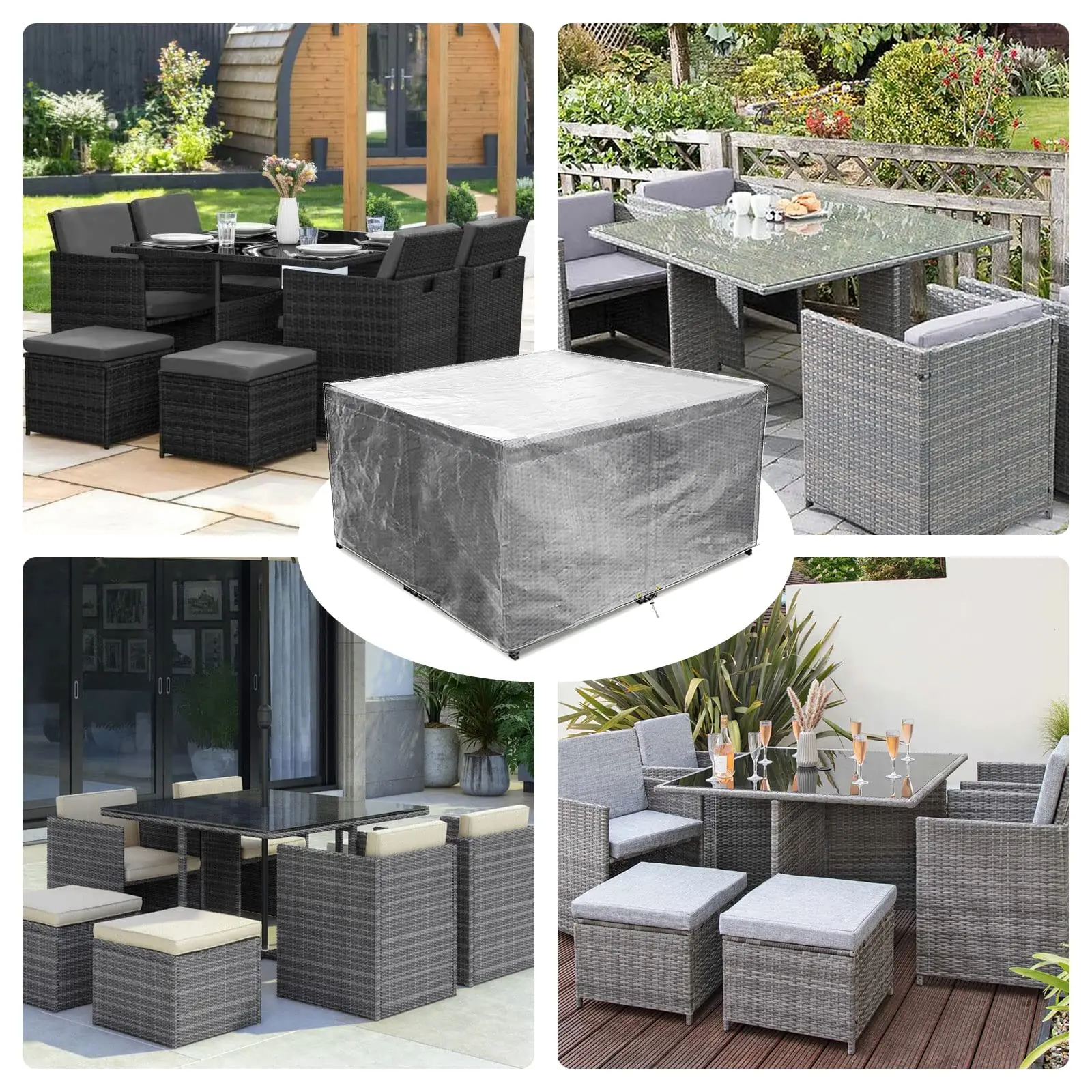 135x135x71cm Outdoor Patio Rattan Cube Set Cover Windproof, Anti-UV for Chair and Table Rattan Sofa Furniture Cover