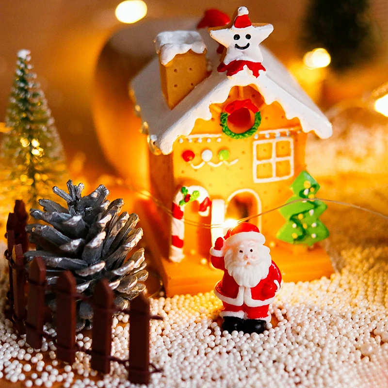 Christmas Decor Resin Miniature for Home Decoration Santa Claus Snowman Figures Christmas Animals kids Toy Gift