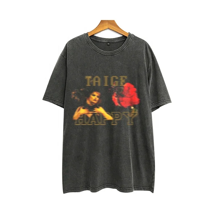 High quality acid washed front and back logo digital printing 100% cotton loose summer t-shirts for men