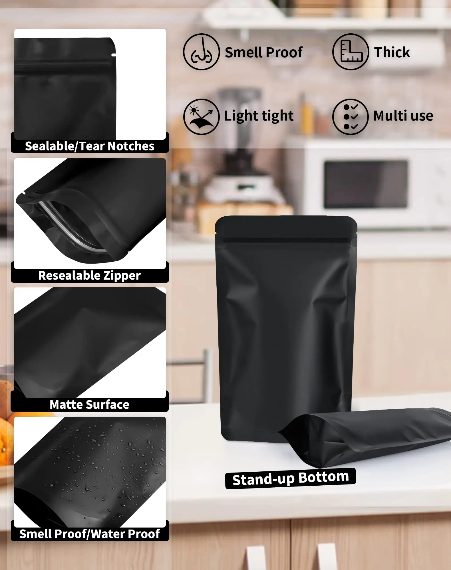 Frosted Plastic Zipper Seal Bag Food Candy Zip Lock Packaging Smell Proof Low Moq Stand up Pouch