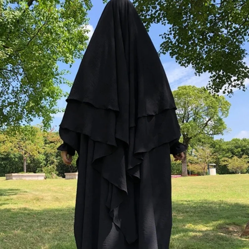 Fashion Islamic Clothing Prayer Jilbab Muslim Eid Dress Abaya Set Modest Dress and Two Layers Khimar Abaya Set