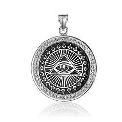 Custom Design Stainless Steel All Seeing Eyes Necklace FreeMason Horus Eye Pyramid Round Rhinestone Pendant