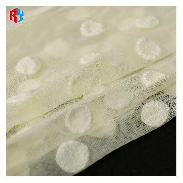 Wholesale price 100% polyester embroidered mesh polka dot customized pattern dress fabrics