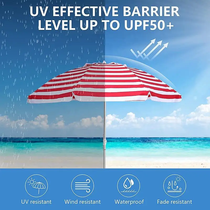 High Quality Customized Resort Beach Parasol 2.4m Red Striped Beach Umbrella