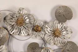 3d Silver Living Room Floral Art Flower Iron Metal Decoration Items Iron Metal Wall Hanging Decor