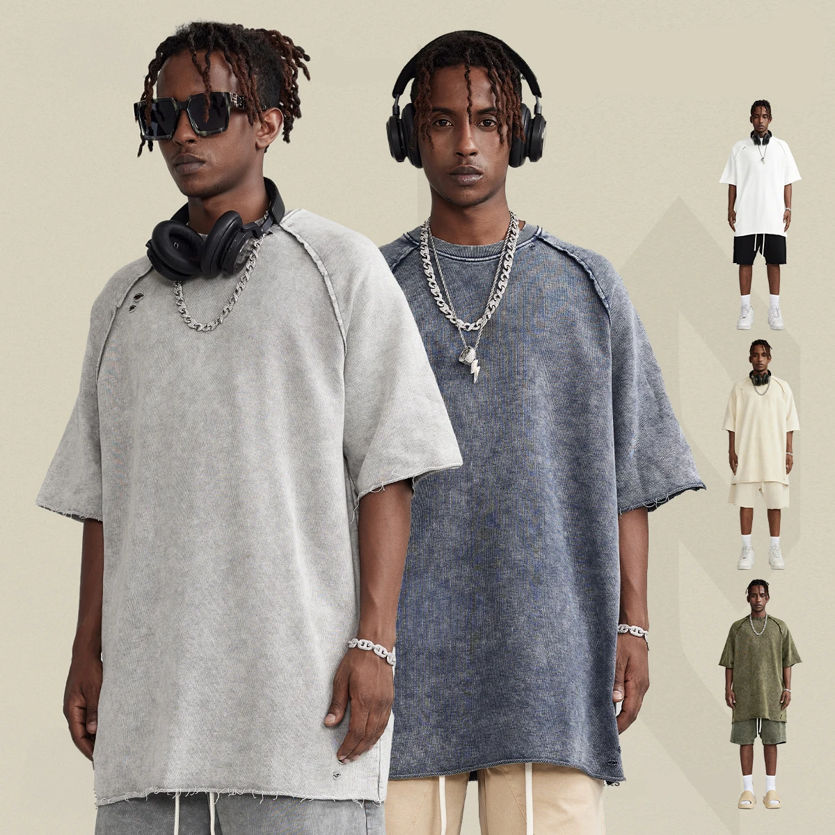 New Fashion Streetwear Distressed Tshirt Vintage 300 Gsm Boxy T Shirt Custom Print Acid Wash Acid Wash T Shirt