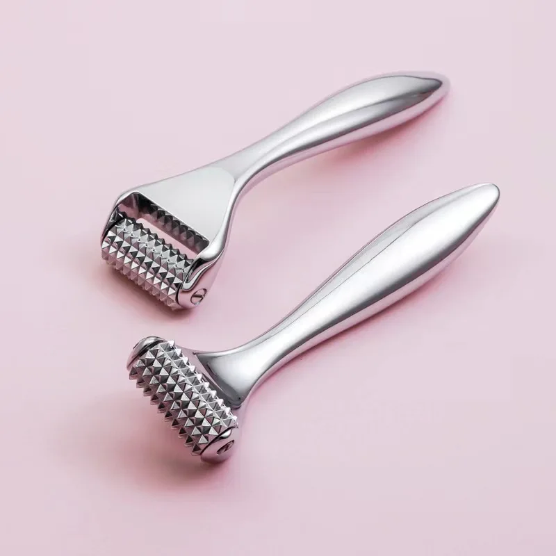 Customize private label metal V shape face facial micro needles Massage Roller  Metal Massage Face Roller with needles