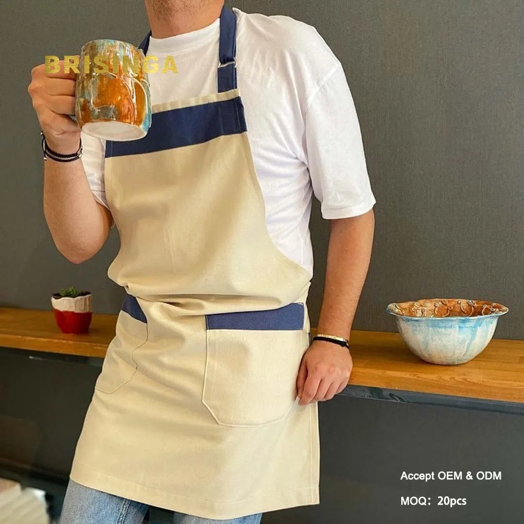 Высококачественный Модный хлопковый джинсовый фартук шеф-повара для мужчин, грязеотталкивающий фартук с карманами