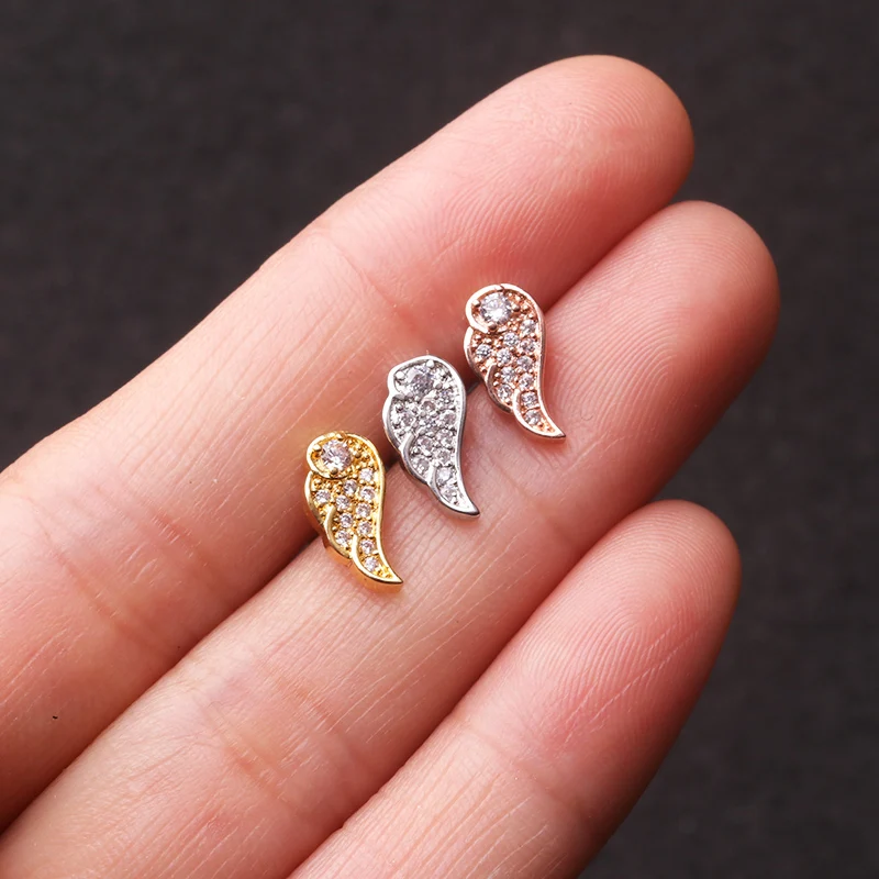 50pcs/lot Rose Gold Silver Color Wing Leaf Star shape CZ Daith Tragus Cartilage Piercing Jewelry Stud Earring