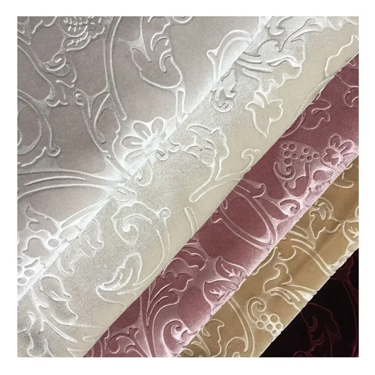 Custom luxury 3d embossed home decor italy curtain antique sofa velveteen  white upholstery velvet fabric for sofa cover