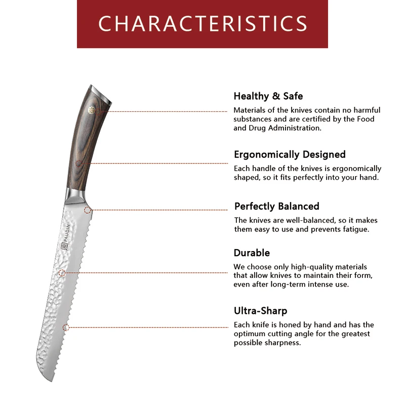 PANDIN hammer pattern Japanese Stainless Steel Professional Bread Serrated Cutting Knife Ultra Sharp Bread Slicer knives