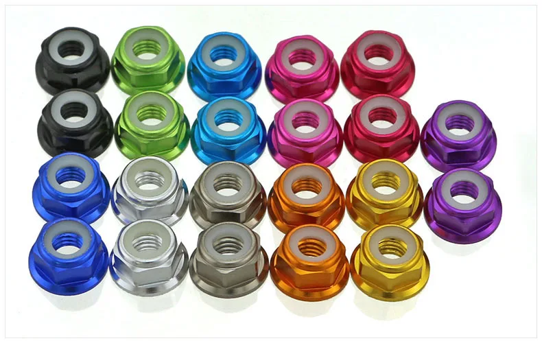 Colorful Aluminum Alloy Hex Flange Nut Nylon Anti-loosening Nut DIN6926 Colored Flange Nut M2 - M8