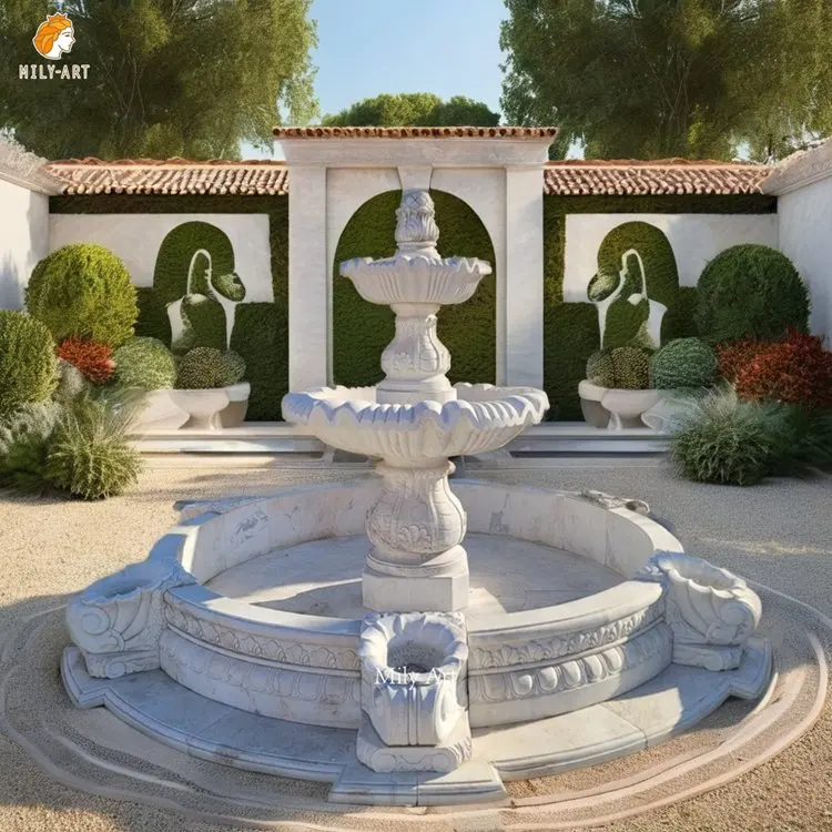 Wholesale European Style Acquarius Decoration White Natural Marble Water Fountain