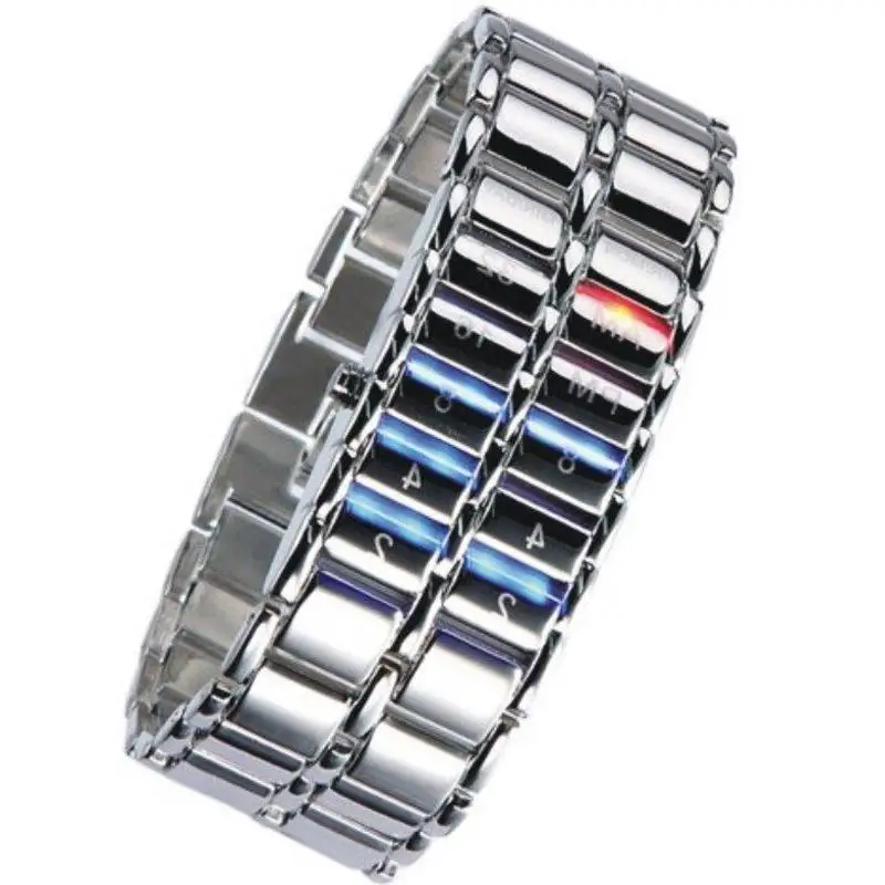 Luxury Iron Metal Red LED Samurai Watch for Men Reloj Hombre led bracelet Digital Lava Wrist Electronic Watch