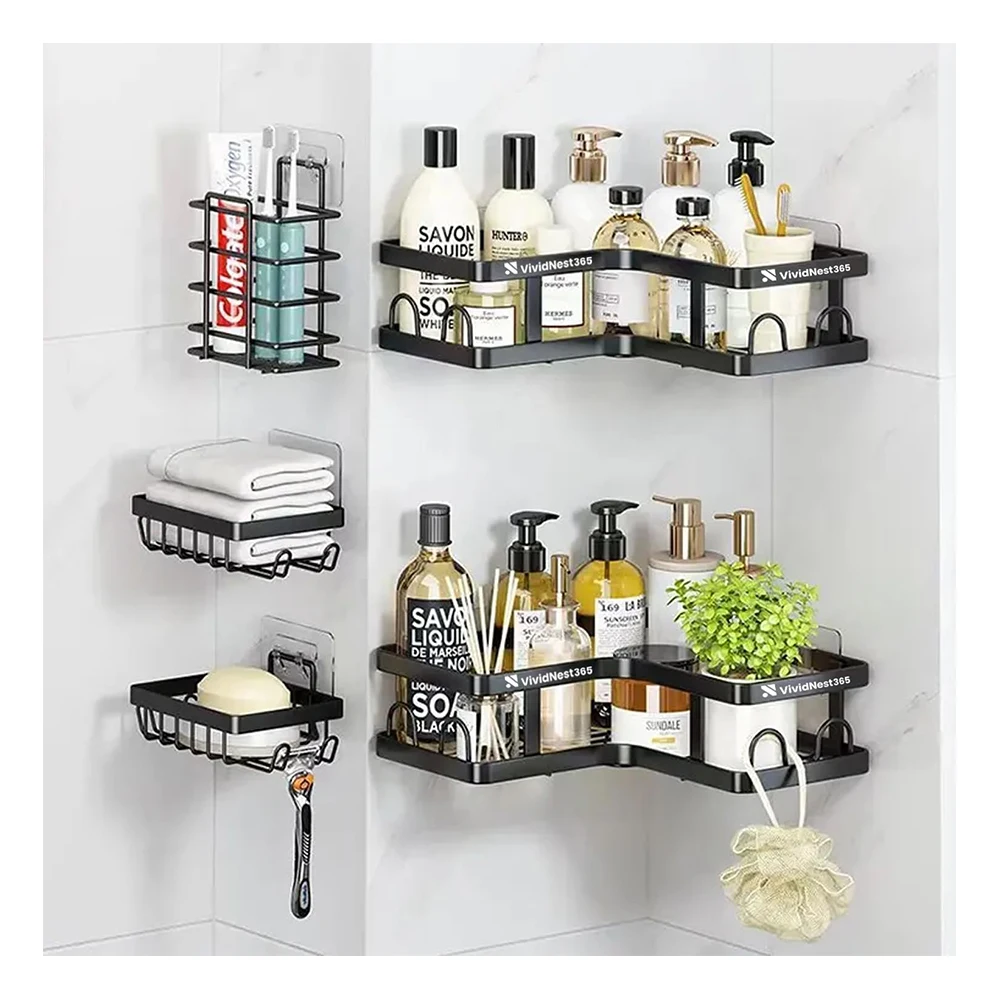 CF BS02 Corner Shower Caddy, 5-Pack Shower Caddy with Soap Holder and Hooks, Rustproof Stainless Steel Bathroom Shower Caddy